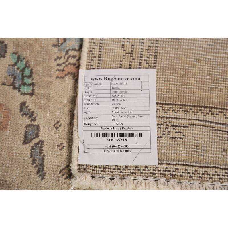 Medallion Tabriz Persian Area Rug Hand-Knotted Oriental Wool Carpet - 8'4"x 10'9"