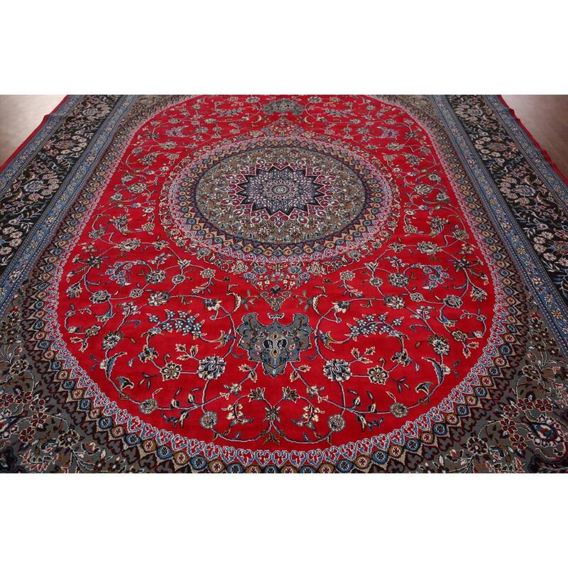 Red Medallion Kashan Turkish Rug Machine-Made Oriental Carpet - 9'9" x 13'1"