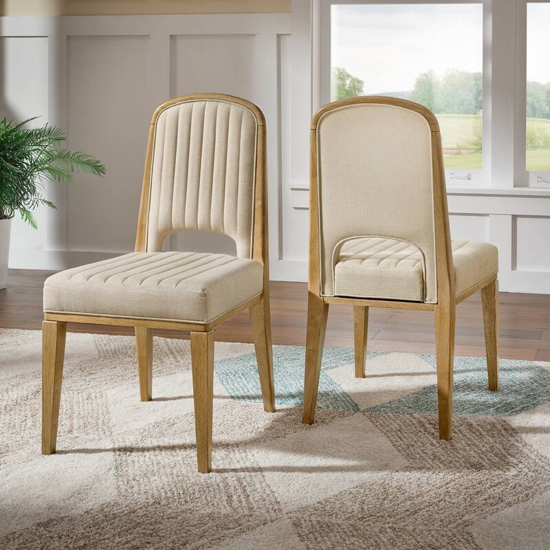 Harstad Wood Finish Cream Fabric Channel Stitching Dining Chair (Set of 2) by iNSPIRE Q Modern