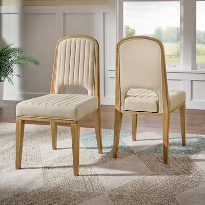 Harstad Wood Finish Cream Fabric Channel Stitching Dining Chair (Set of 2) by iNSPIRE Q Modern