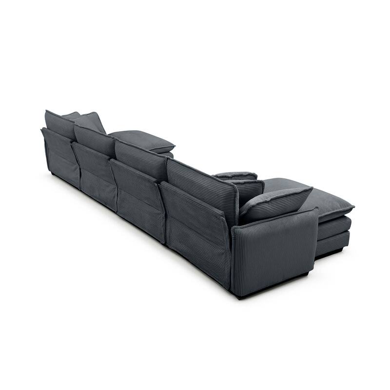 5-piece Oversized Corduroy Upholstered L-Shaped Modular Sectional Sofa with Removable Ottoman and Free Combination
