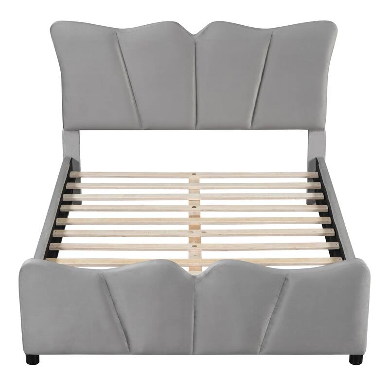 Velvet Upholstered Bed with Distinctive Headboard & Footboard