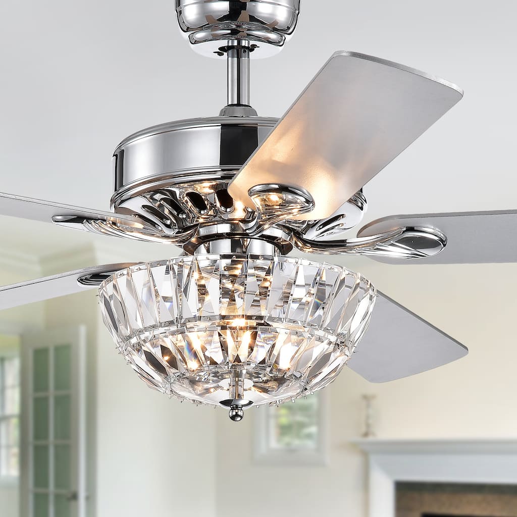 Senma 52-inch 3-light Lighted Ceiling Fan with Crystal Bowl Shade (incl. Remote & 2 Color Option Blades)