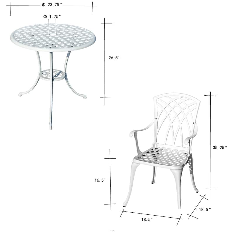 3-Piece Cast Aluminum Outdoor Bistro Set with LED Lights - 35" - White