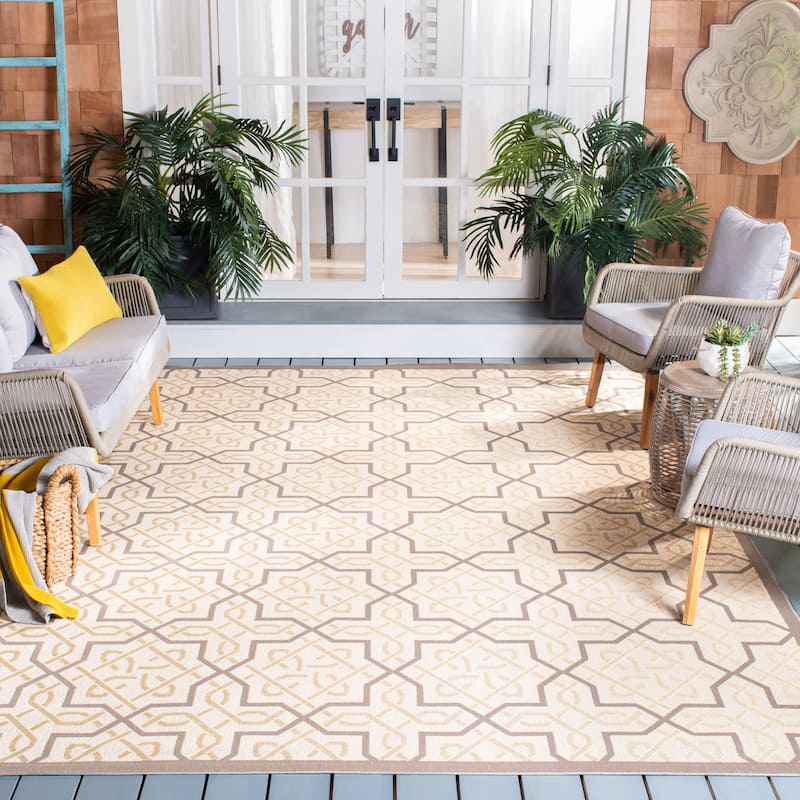 SAFAVIEH Courtyard Karla Indoor/ Outdoor Waterproof Patio Backyard Rug - 6'7" x 9'6" - Beige/Dark Beige
