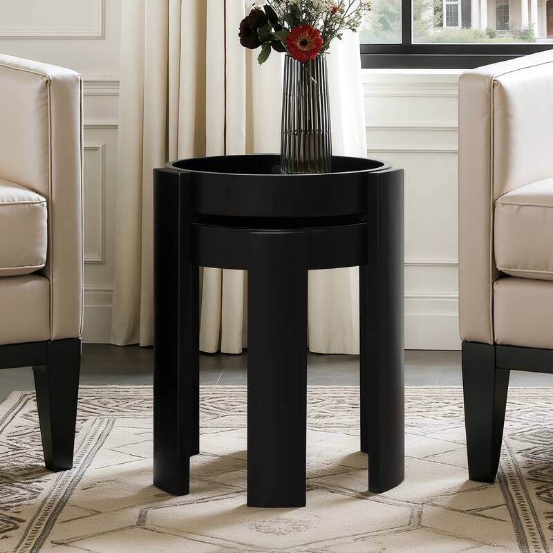 Black Nesting Side Tables Set of 2, Round MDF End Tables for Living Room