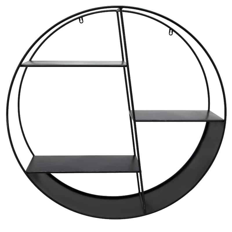 Metal Round Frame and Tiered Open Wall Shelf - Black, 32" - 32.0"