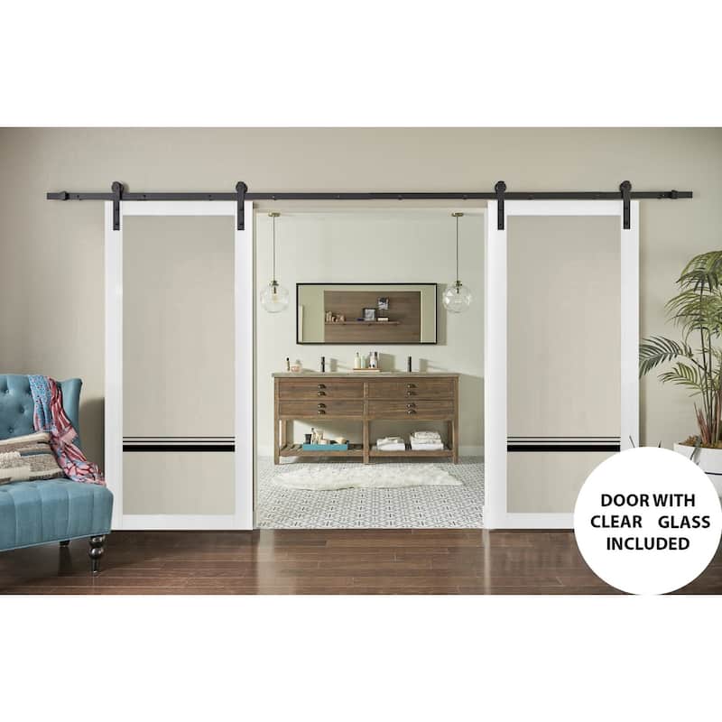 Sturdy Double Barn Door 36 x 80 Lucia 2666 White Silk Clear Glass 13FT