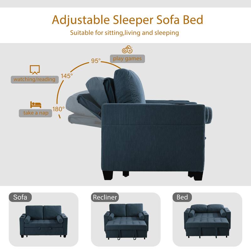 Corduroy Pull-Out Chair Bed Adjustable Recline Convertible Sleeper Sofa
