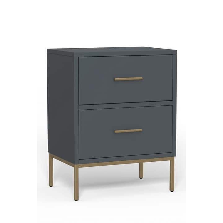 Alpine Furniture Madelyn Two Drawer Nightstand in Slate Gray