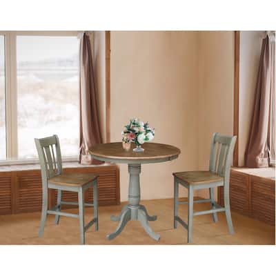 36" Round Extension Dining Table With 2 San Remo Counter Height Stools - Set of 3 Pieces