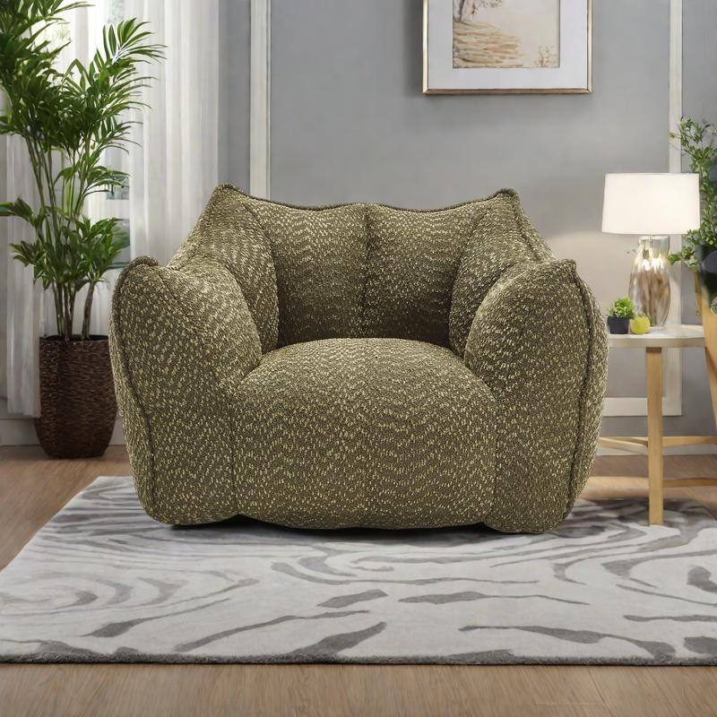 Chenille Square Lounge Chair with Armrests and High Resilience Foam Seat - Olive Green