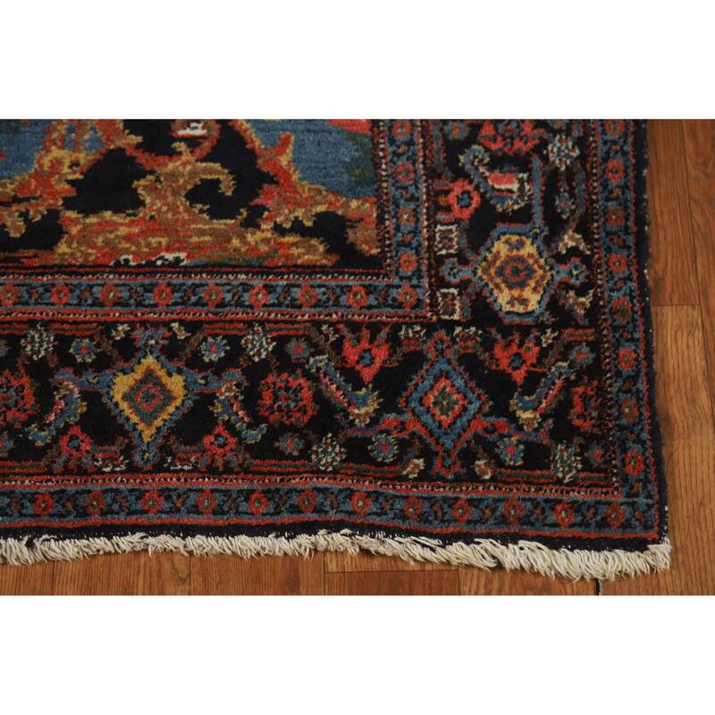 Hand Knotted Oriental 100% Wool Carpet Traditional All-Over Navy Blue & Blues Senneh Runner Rug - 19' 3'' X 3' 5''