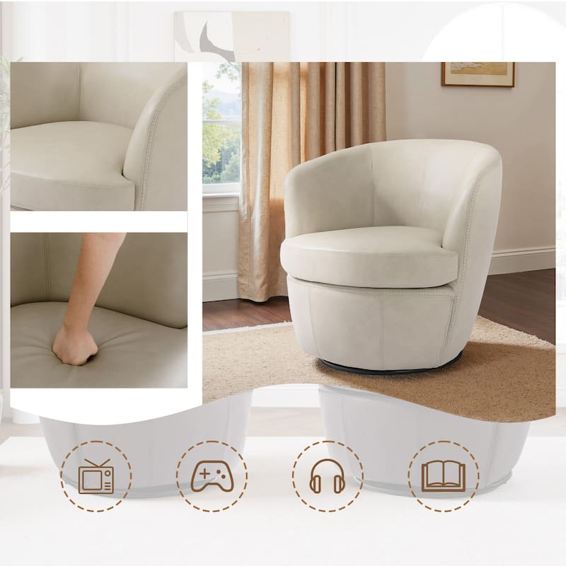 Swivel Barrel Chair For Living Room, Upholstered Faux Leather Accent Chairs