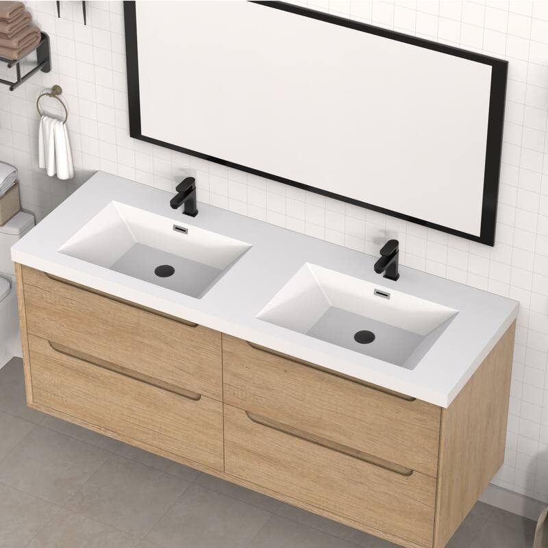 60" in. W x 26" in. D Integrated Resin Bathroom Sink Vanity Top Rectangular Sink One-Piece Design