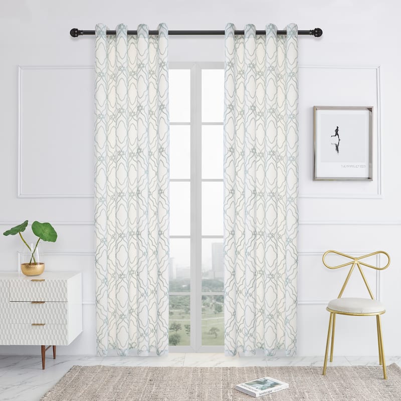Lyndale Adelaide Embroidered Sheer Curtain - Lake Blue - 95 - 95 Inches