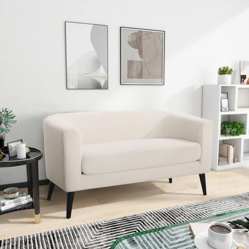 Roomfitters Modern Loveseat Sofa, Upholstered Small Couch for Living Room, Compact Accent Seating - White