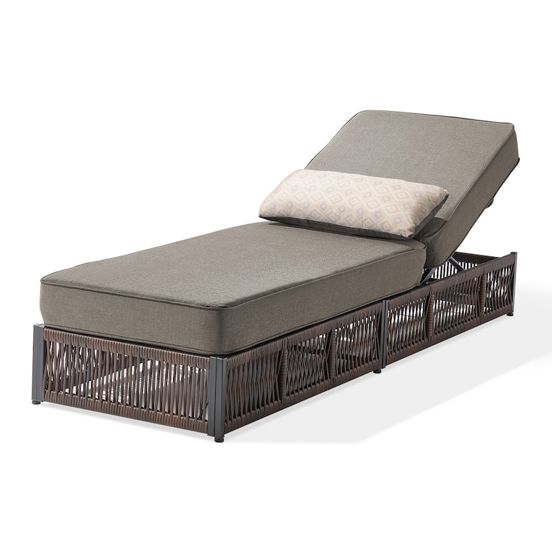 ArcoBay Brown Wicker Outdoor Patio Chaise Lounge with 5-Inch Thick Cushions