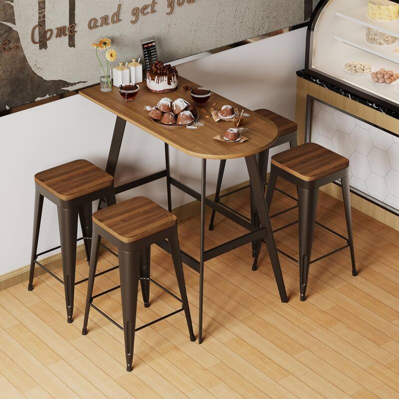 Counter Stools with Metal Frame Backless Counter Height Bar stools 24" Seat Height Kitchen Bar Furniture Stools with Wooden Seat