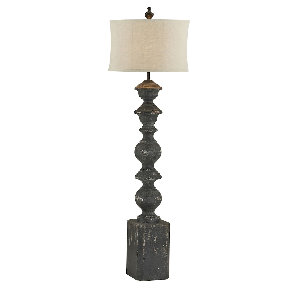 Decker 65" Distressed Floor Lamp with Linen Shade, Black