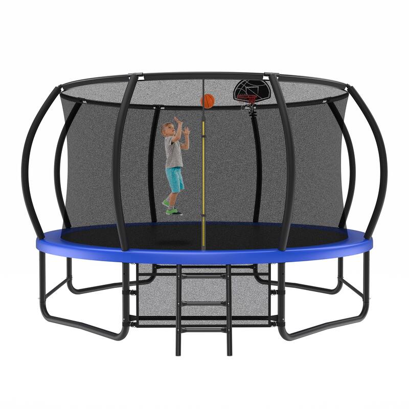 14FT Trampoline with Enclosure Recreational Trampolines with Ladder and AntiRust Coating, ASTM Approval Trampoline for Kids