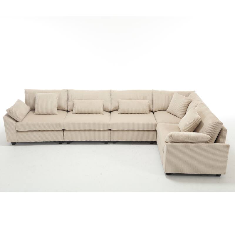 146'' Convertible 5-Seater Modular Sofa with Plush Cushions