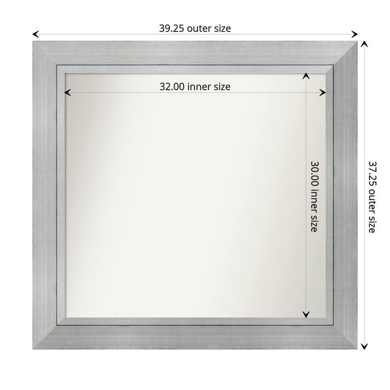 Romano Silver Framed Non-Beveled Custom Wall Mirror, Bathroom Vanity Mirror - Outer Size: 39.25 x 37.25