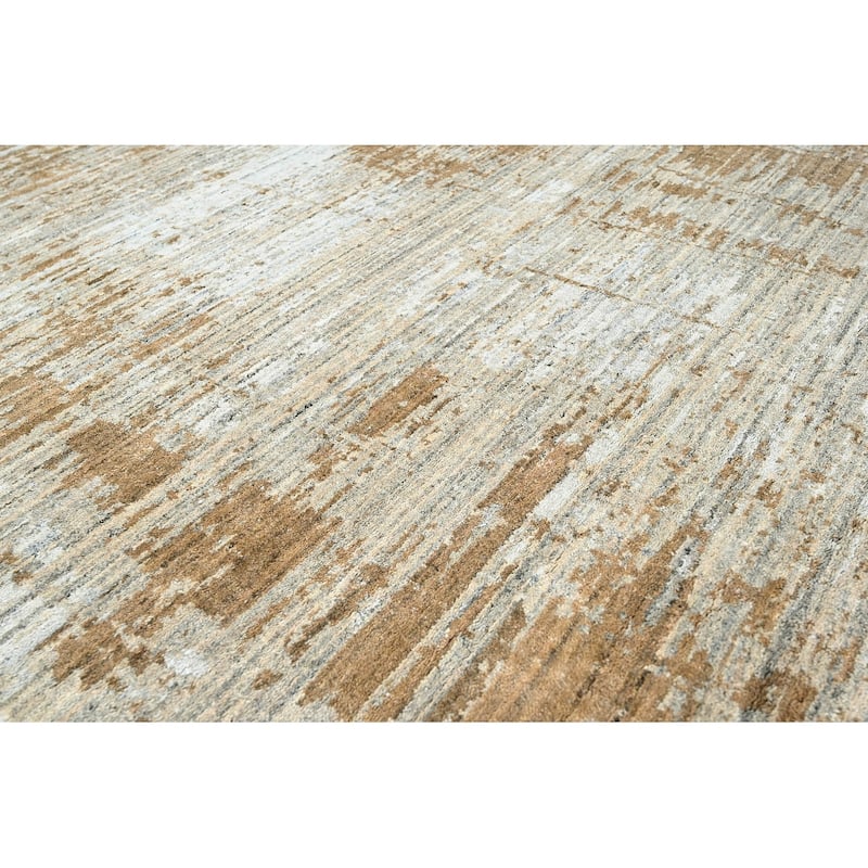 Hand Knotted Oushak 100% Wool Modern Oriental Area Rug Gray, Beige - 7' 7'' x 9' 11''