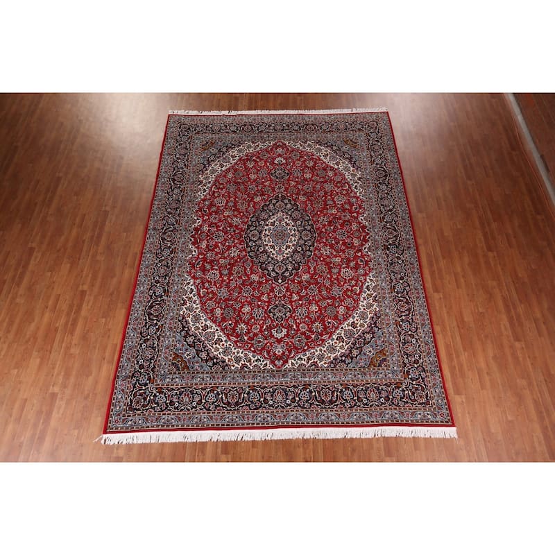 Traditional Red Kashan Turkish Rug Machine Made Living Room Carpet - 9'9" x 13'0"