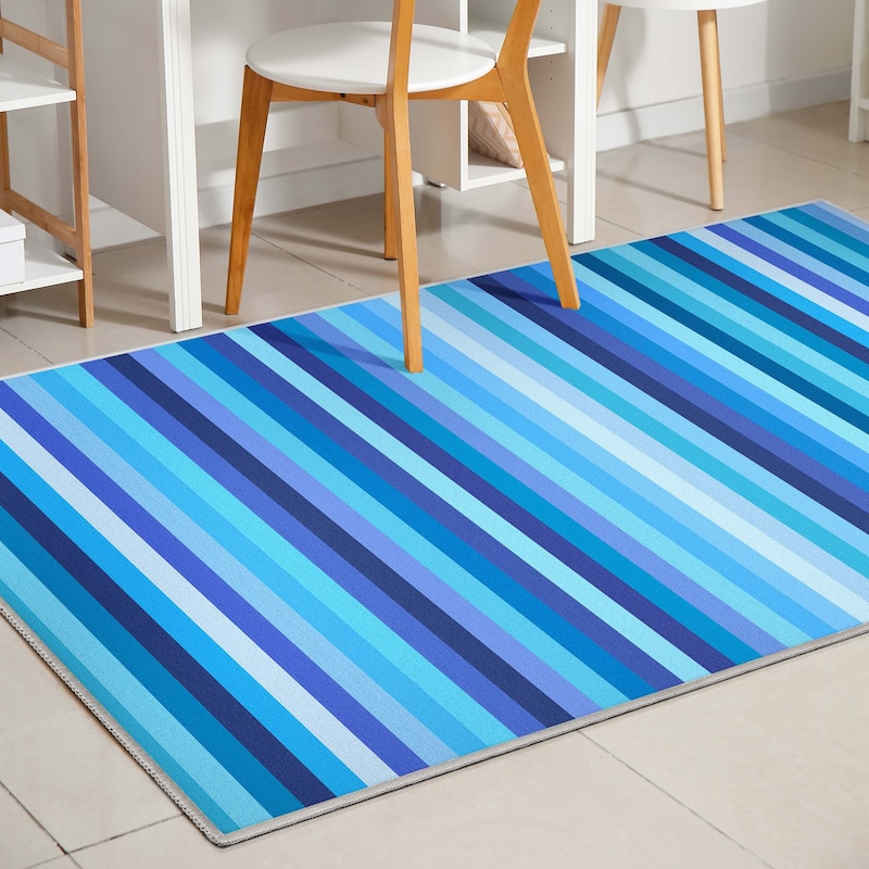 Crayola Stripe Blue Retro Area Rug By Well Woven