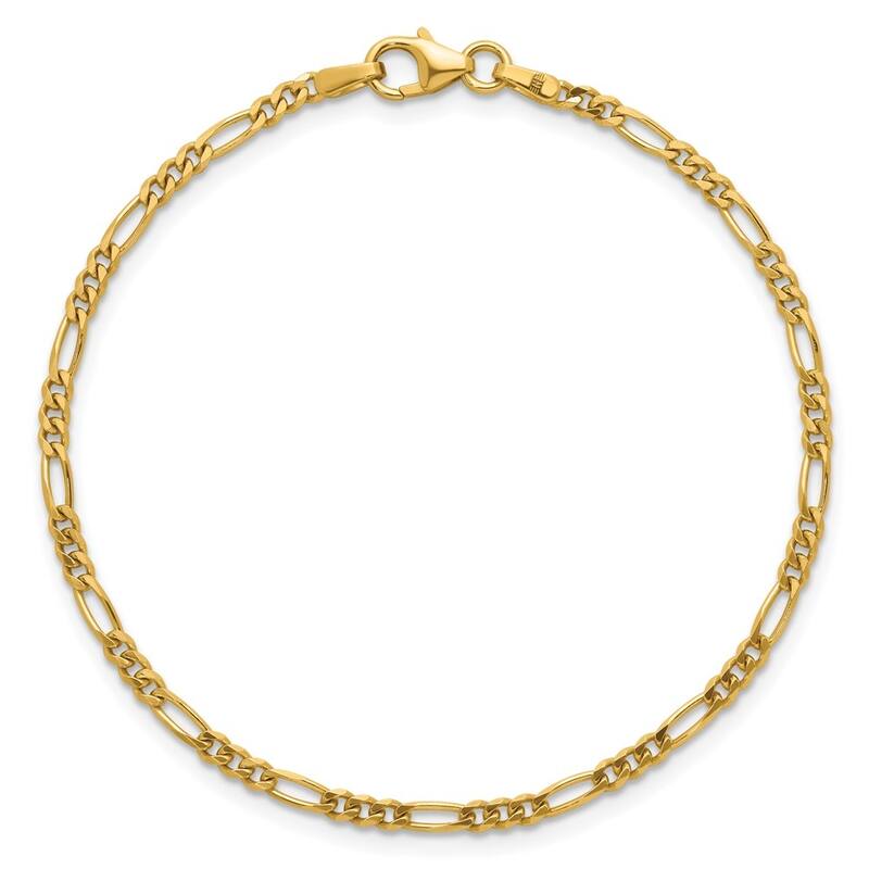 Curata 14k Yellow Gold 7" 2.4mm Solid Figaro Bracelet for Women