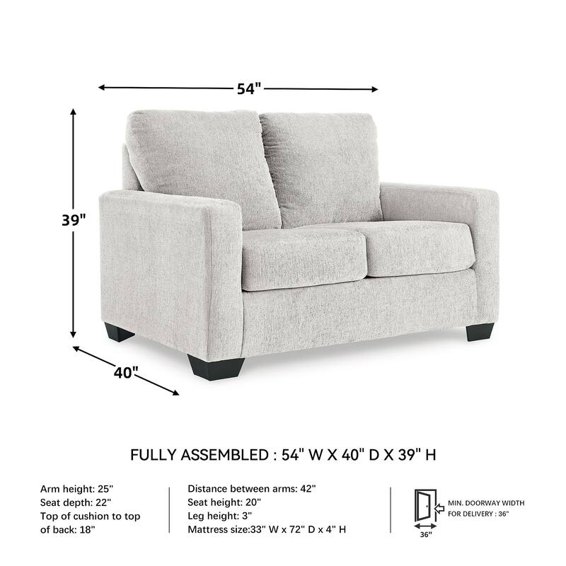 Signature Design by Ashley Rannis Snow Twin Sofa Sleeper - 54"W x 40"D x 39"H