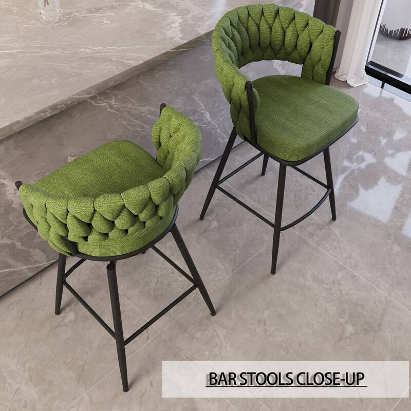 Suede Woven Bar Stool Set of 4, No Adjustable Kitchen Island Chairs,360 Swivel Upholstered Counter Stool with Back Footrest