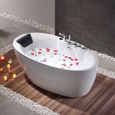59" X 32" Center Drain Freestanding Whirlpool Bathtub With Faucet