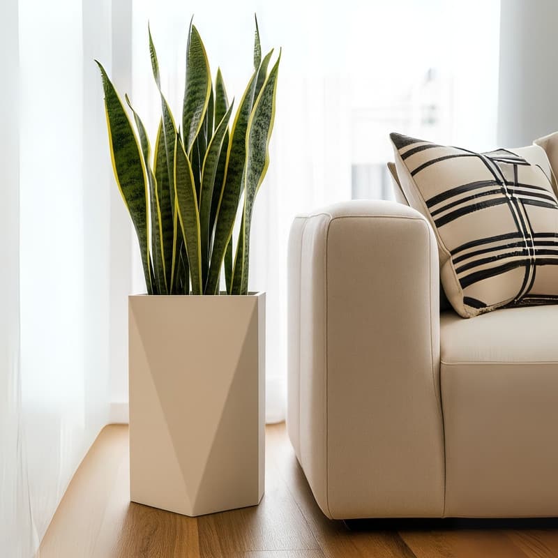 Aloe Fiberstone & MGO Clay Tapered Square Tall Planter Plant Pot, Indoor/Outdoor with Drainage Holes for Yard Porch Decor