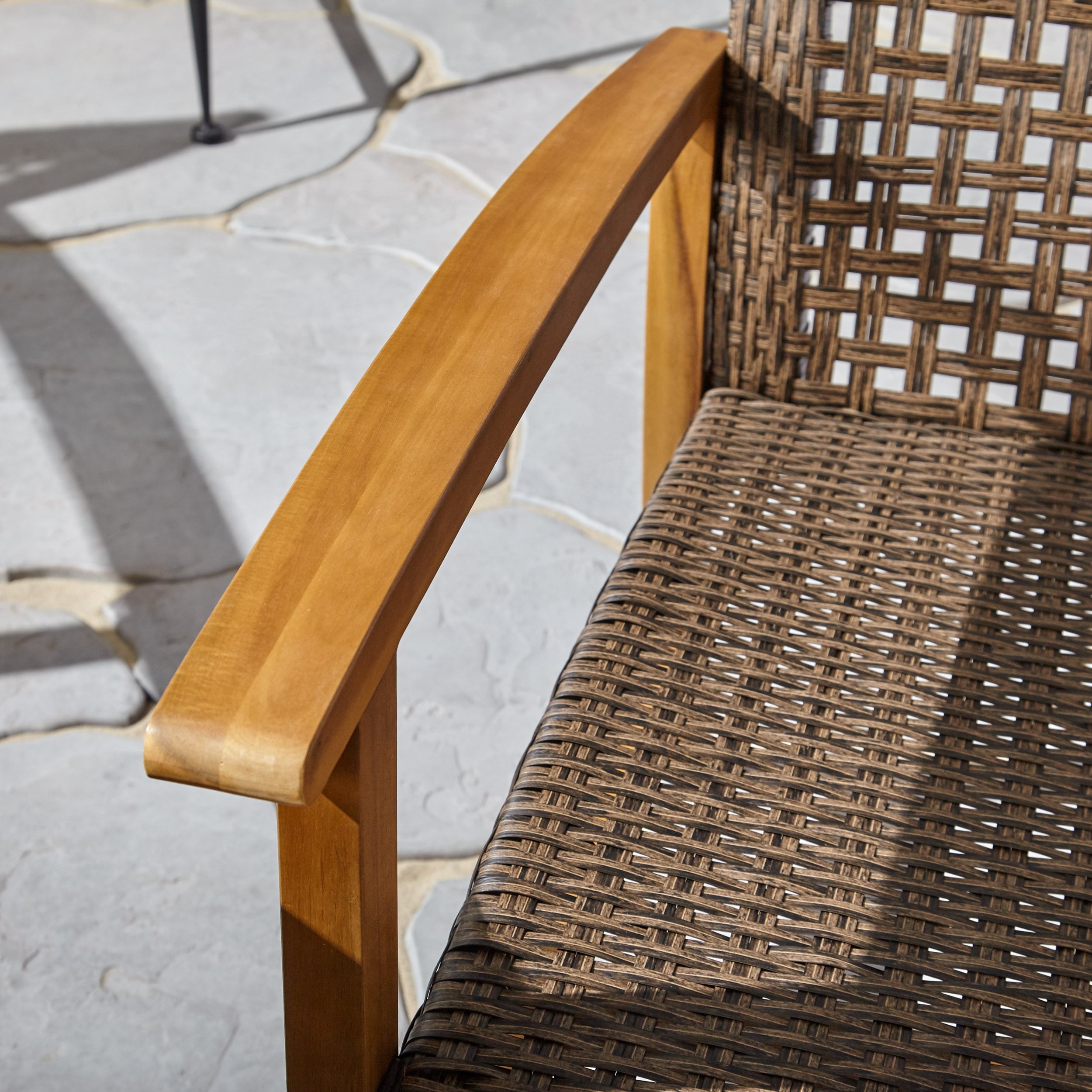 Hampton Outdoor Wood and Wicker Club Chair Set with Fire Pit - Picture 10 of 18