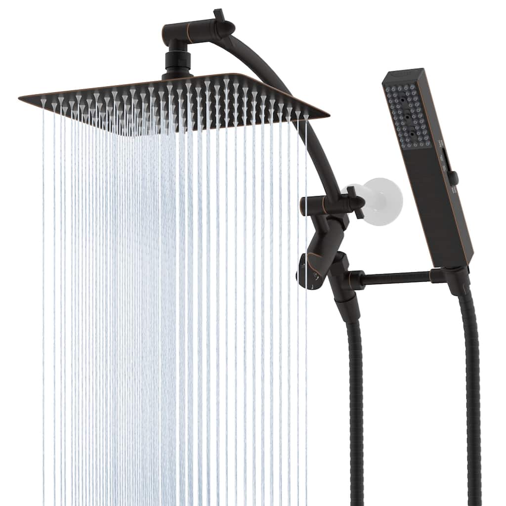 Dual Showerhead Combo, Metal Rain Shower Head, 4-Spray Handheld Spray