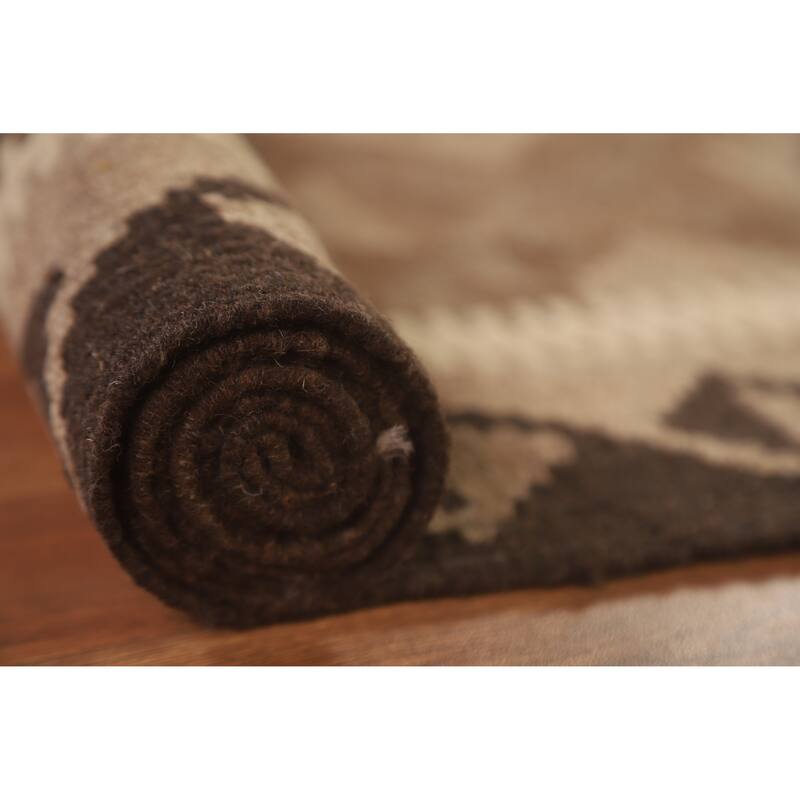 Brown Kilim Reversible Area Rug Flat-weave Living Room Wool Carpet - 5'4" x 8'2"
