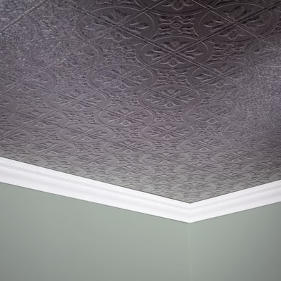 FASÄDE Traditional Style 2 Decorative Vinyl 2ft x 4ft Glue Up Ceiling Panel in Galvanized Steel (5 Pack)