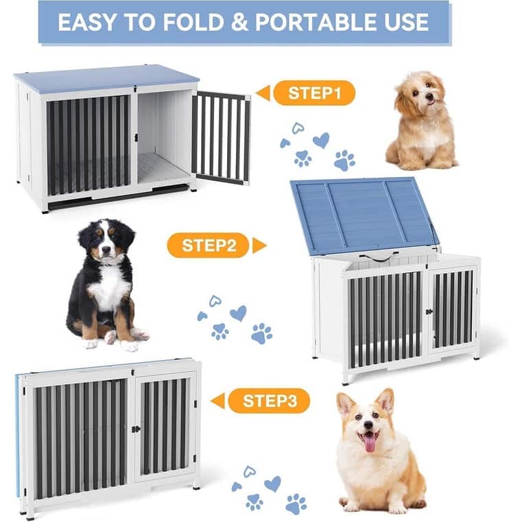 Indoor Cage Portable Foldable Dog Kennel Crate Furniture End Table with Tray