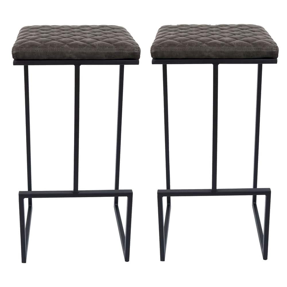 Quincy Leather Quilted Counter Height Barstool (Set of 2) with Upholstered Square Seats & Footrest for Home Bar & Kitchen