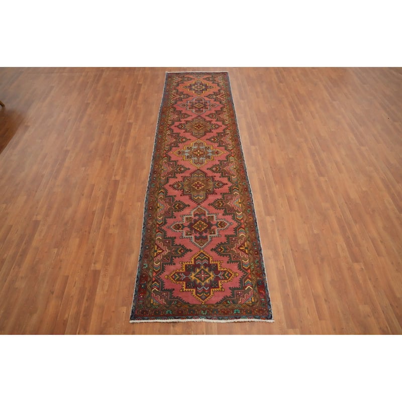 Hand Knotted Oriental 100% Wool Carpet Traditional Geometric Pink Tabriz Runner Rug - 12' 4'' X 3' 4''
