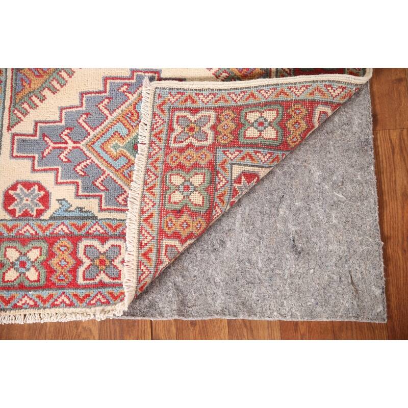Ivory & Red Geometric Kazak Oriental Accent Rug Handmade Wool Carpet - 2'7" x 4'1"
