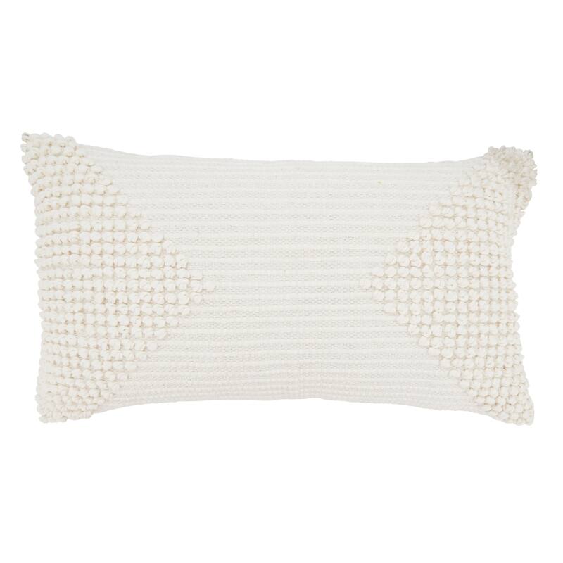 Textured Woven Diamond Throw Pillow - 14"x22" - Feather Down - Ivory