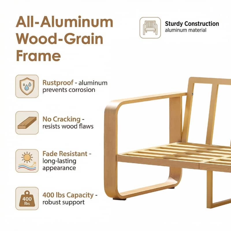 Spruce & Spring Outdoor Patio Furniture Set Aluminum Sofa Accent Chair