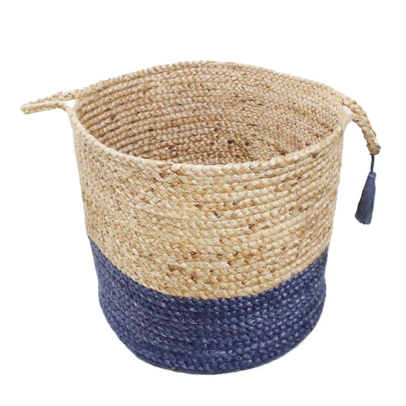 Sevita Two-Tone Jute Hand-Stitched Storage Basket with Handles