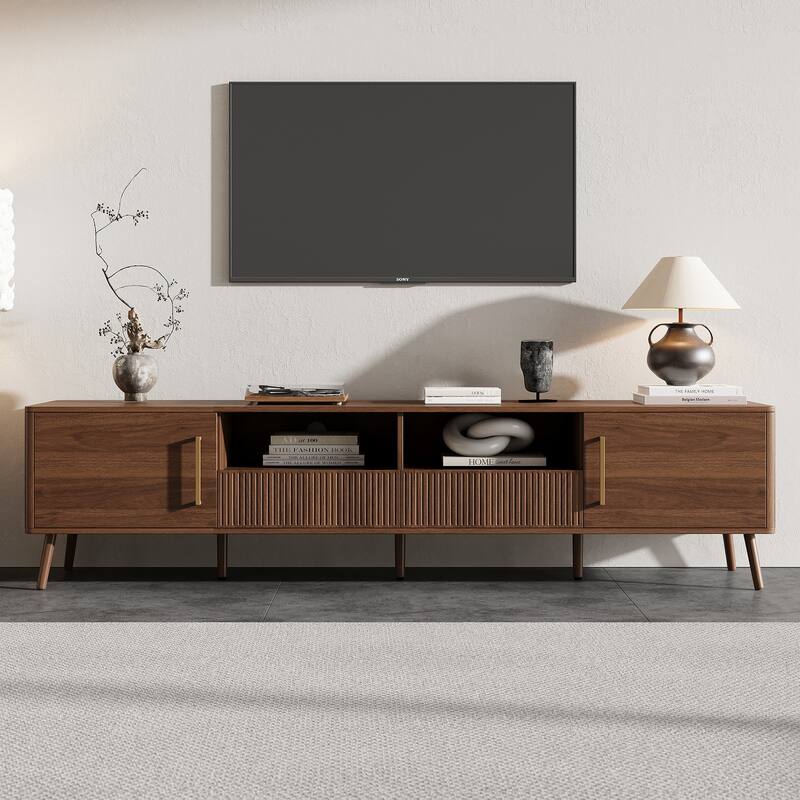 78" Modern TV Stand for 85" TVs, Entertainment Center with Soft-Close Doors, Solid Wood Legs