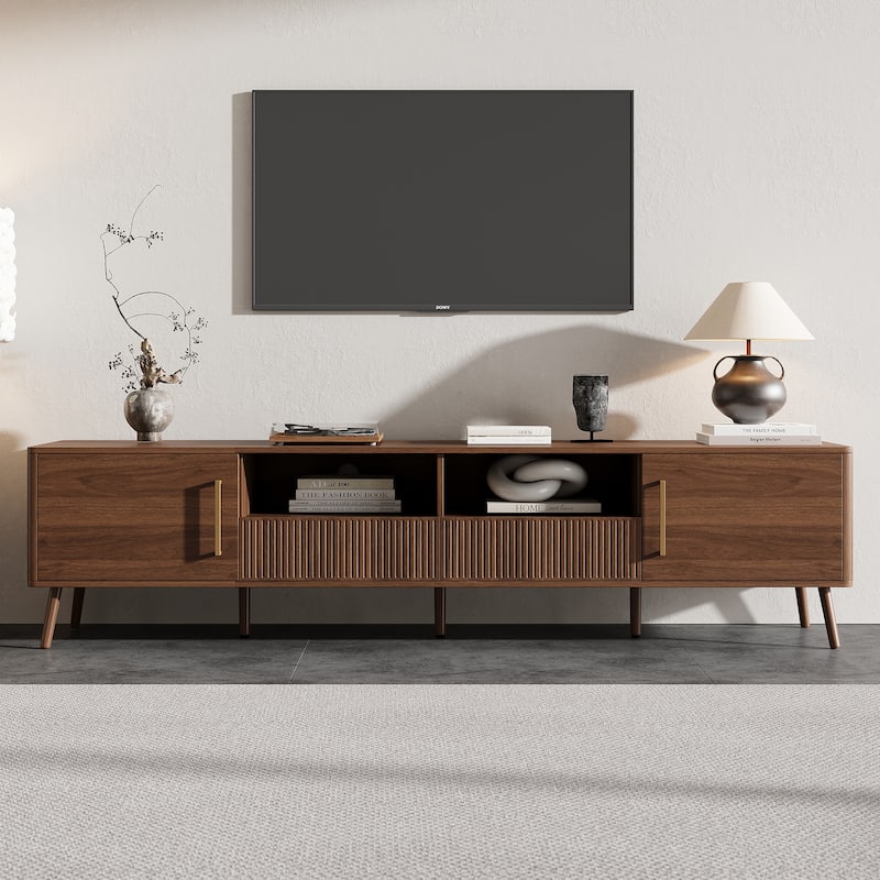 Modern Entertainment Center with Soft-Close Doors, Open Shelf