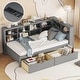 preview thumbnail 38 of 43, USB Ports on L-Shape Storage Headboard Bed Frame, Wooden DayBed Sofa Bed, Wooden Slat Platform Bed with 2 Drawers