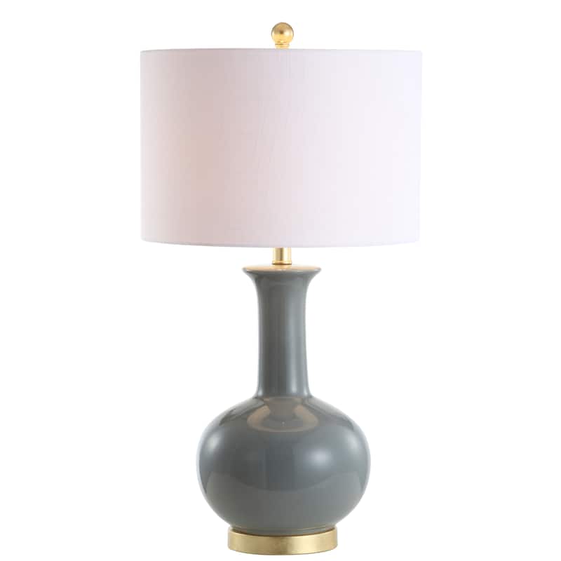 School 27" Ceramic/Metal LED Table Lamp, White/Gold Leaf by JONATHAN Y - Gray